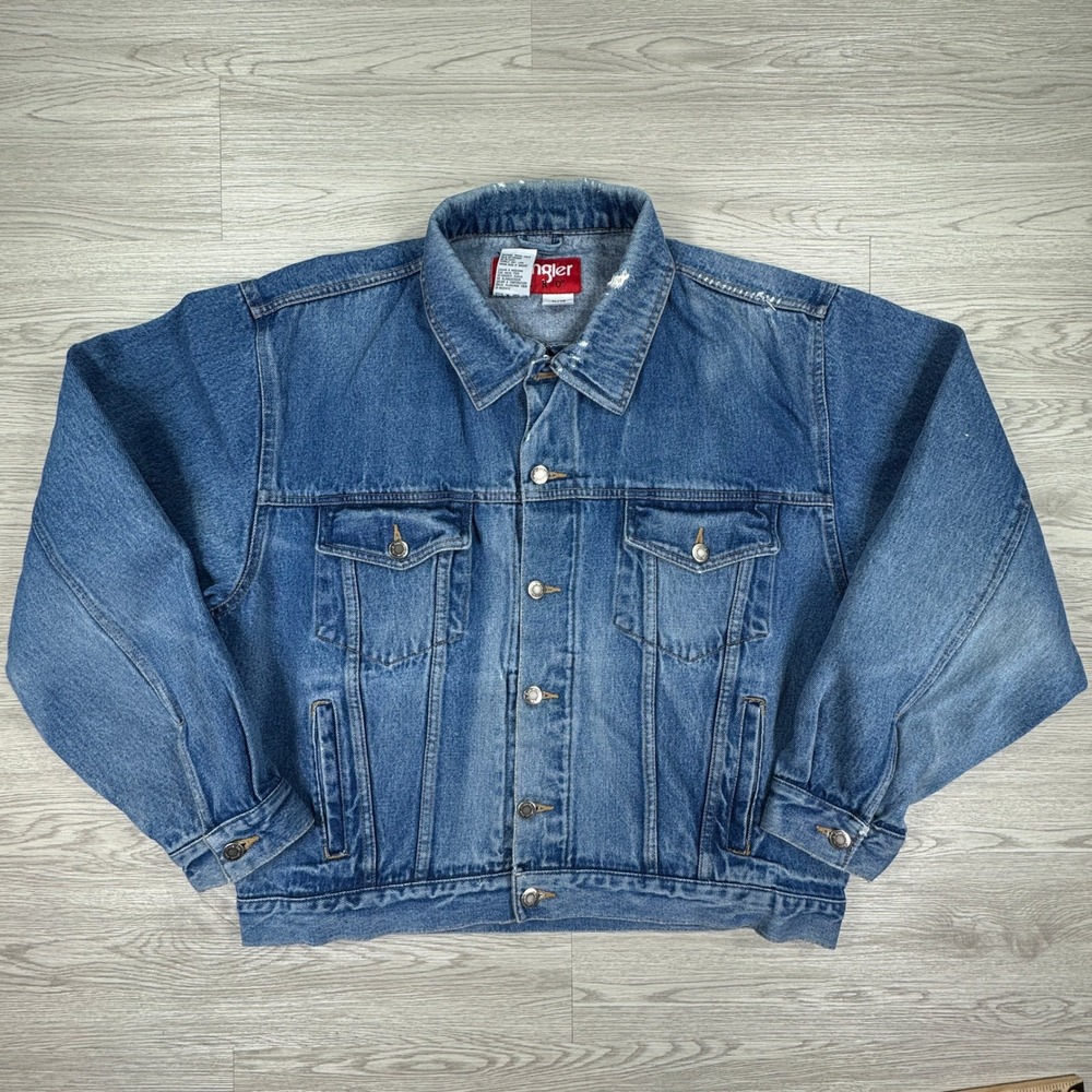 Wrangler Mens Denim Jacket Hero Blue XL Cotton Trucker Button Up Classic Coat